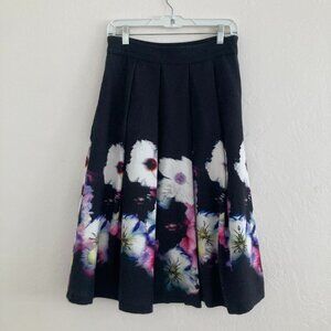 Free People Floral Midi Skirt Black Purple Dark Romantic Whimsigoth Y2K Size 6